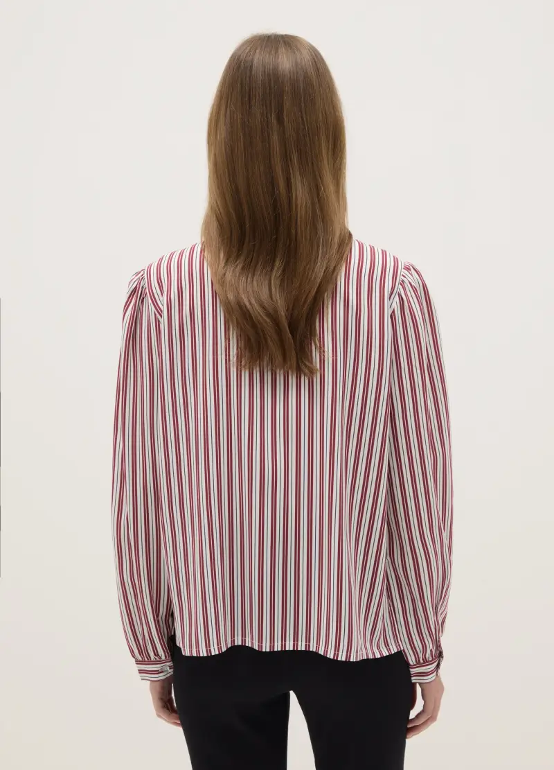 Camicia Rossa Regular A Righe In Pura Viscosa, Donna, Bianco miniatura 3