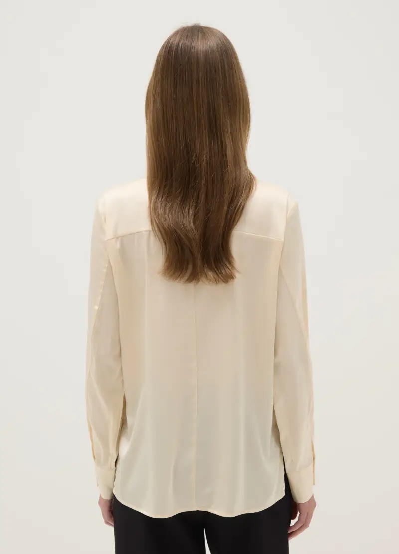 Camicia Satinata A Maniche Lunghe Beige Regular Fit, Donna, Beige miniatura 3