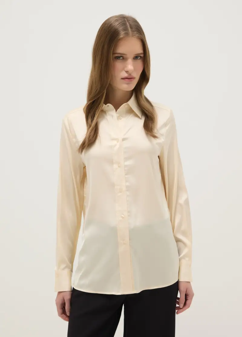 Camicia Satinata A Maniche Lunghe Beige Regular Fit, Donna, Beige