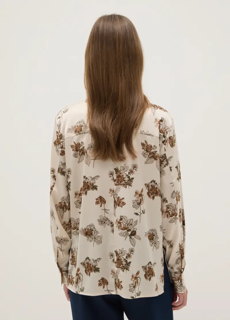 Camicia Satinata A Maniche Lunghe Multicolor Regular Fit Con Fiori, Donna, Multicolor miniatura 3