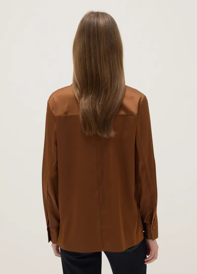 Camicia Satinata Marrone Regular Fit, Donna, Marrone miniatura 3