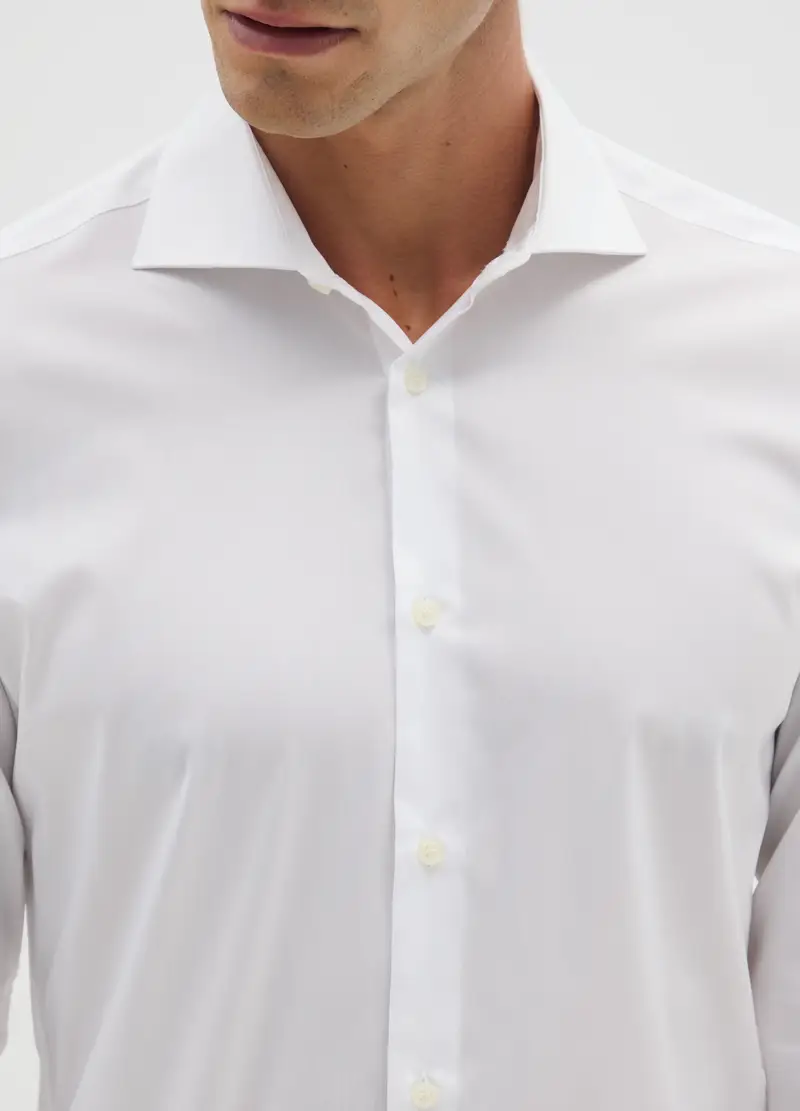 Camicia Slim Bianca Con Colletto Francese E Bottoni, Uomo, Bianco miniatura 2