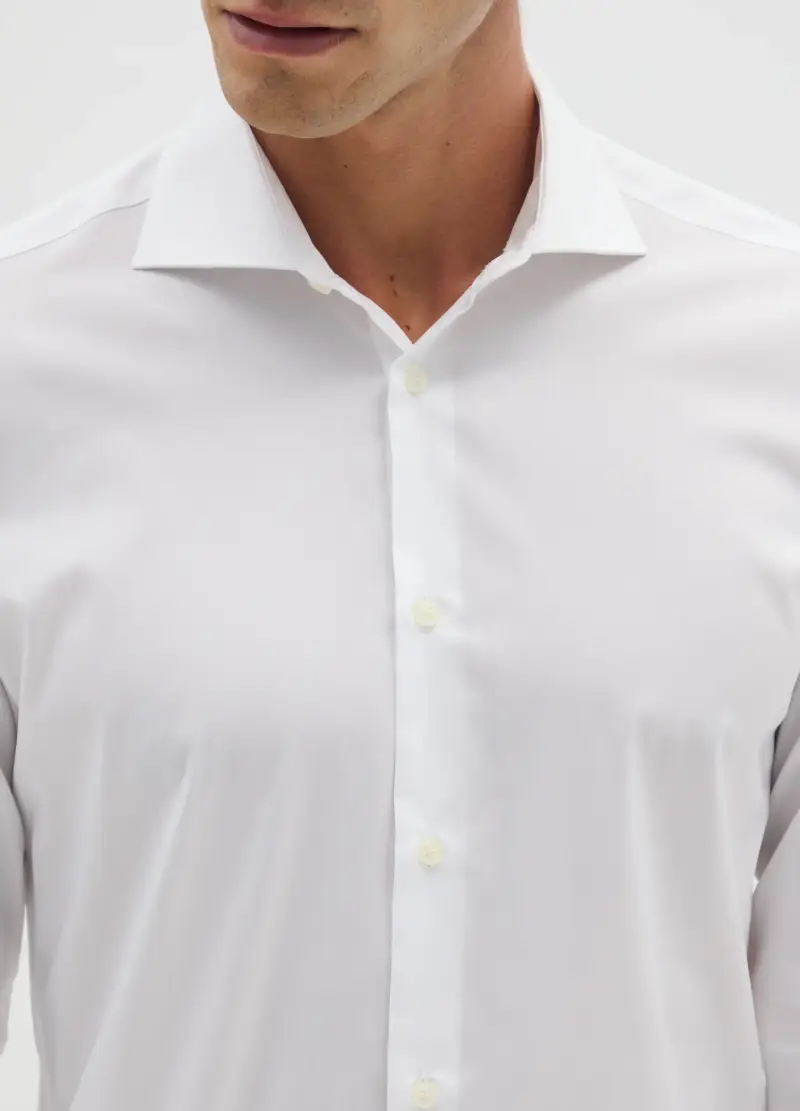 Camicia Slim Bianca Con Colletto Francese E Bottoni, Uomo, Bianco miniatura 2