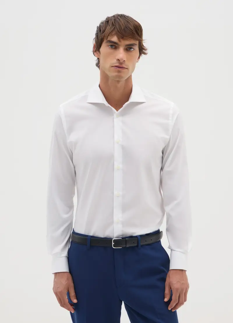 Camicia Slim Bianca Con Colletto Francese E Bottoni, Uomo, Bianco