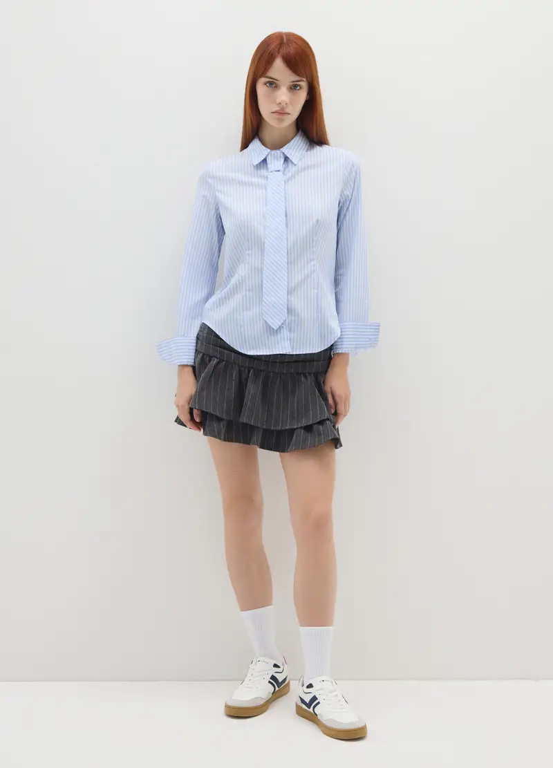 Camicia Slim Fit A Righe Bianche E Azzurre In Puro Cotone, Donna, Multicolor miniatura 2