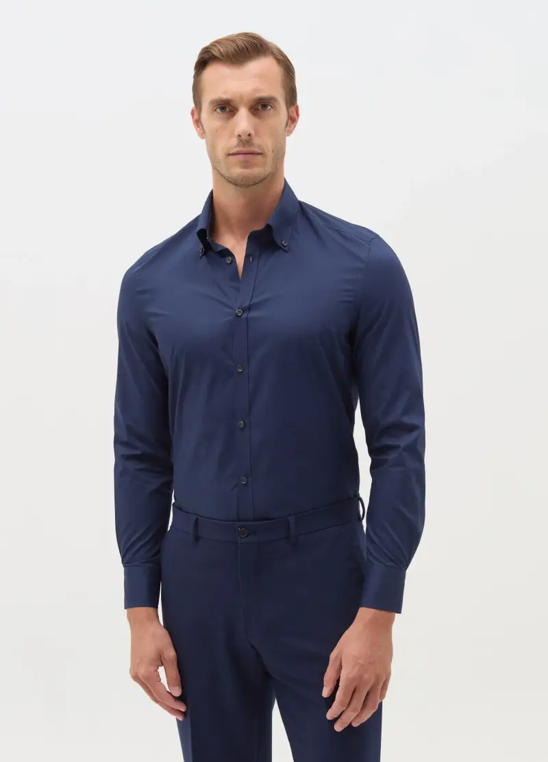 Camicia Slim Fit Button-down, Uomo, Blu