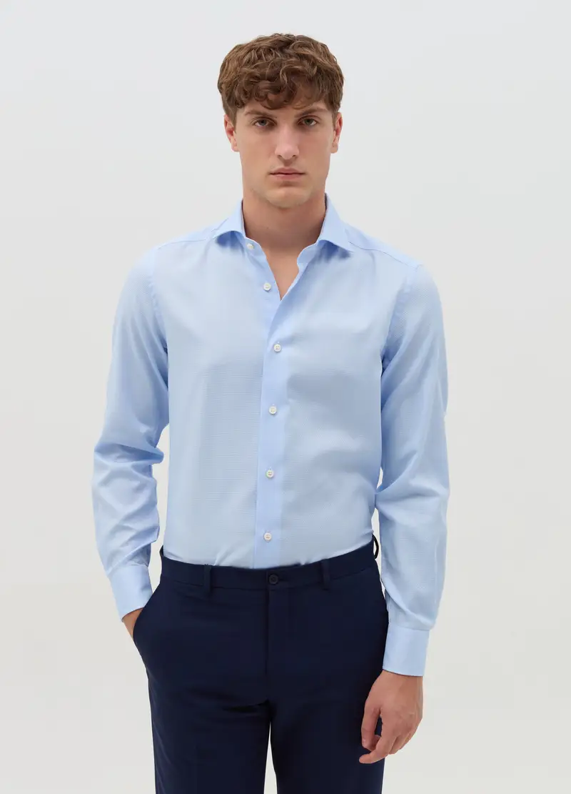 Camicia Slim Fit Con Micro Fantasia, Uomo, Azzurro miniatura 2