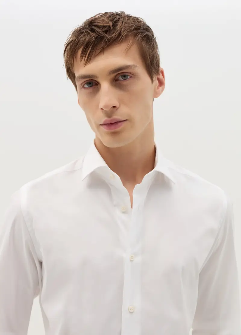Camicia Slim Fit In Cotone Stretch, Uomo, Bianco miniatura 2