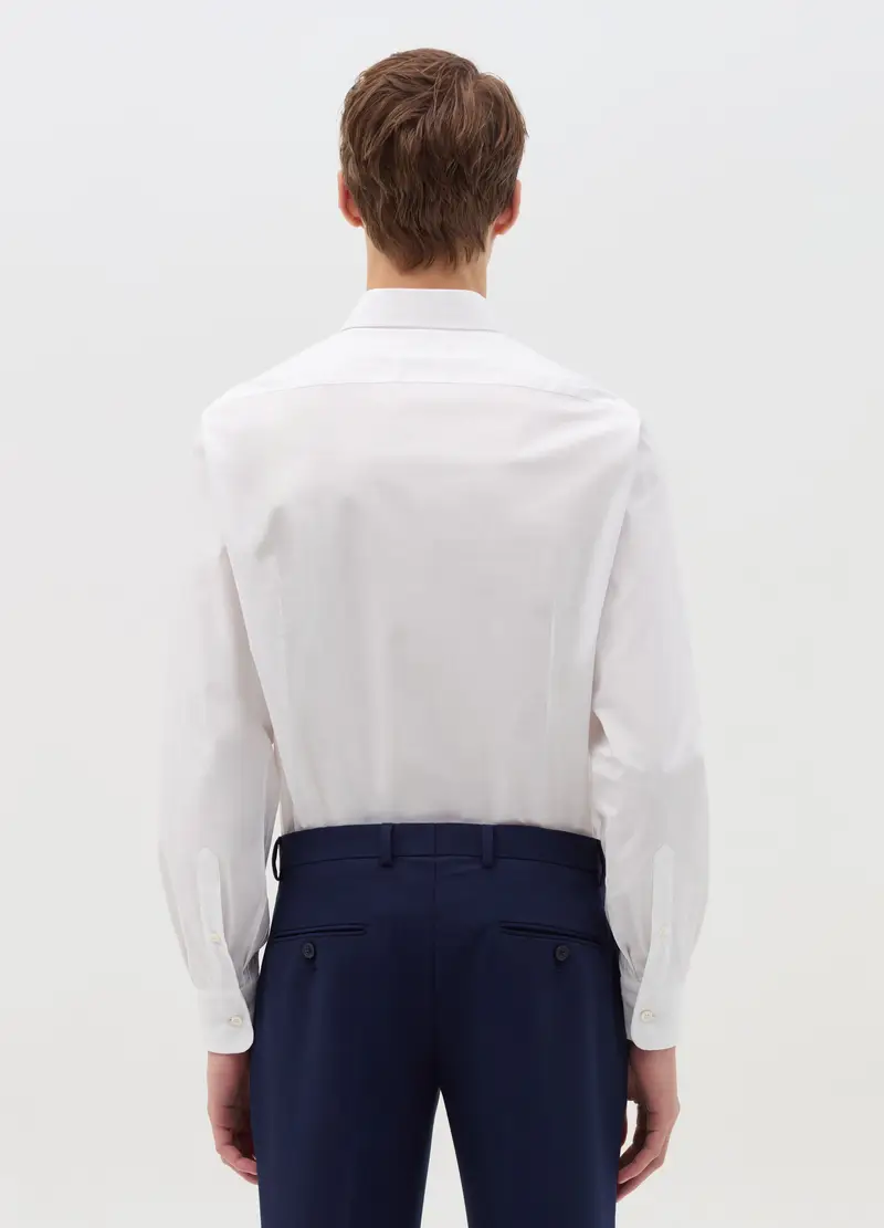 Camicia Slim Fit In Cotone Stretch, Uomo, Bianco miniatura 3