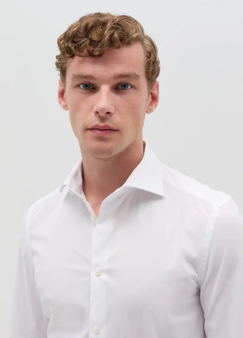 Camicia Slim Fit In Cotone Stretch, Uomo, Bianco miniatura 2