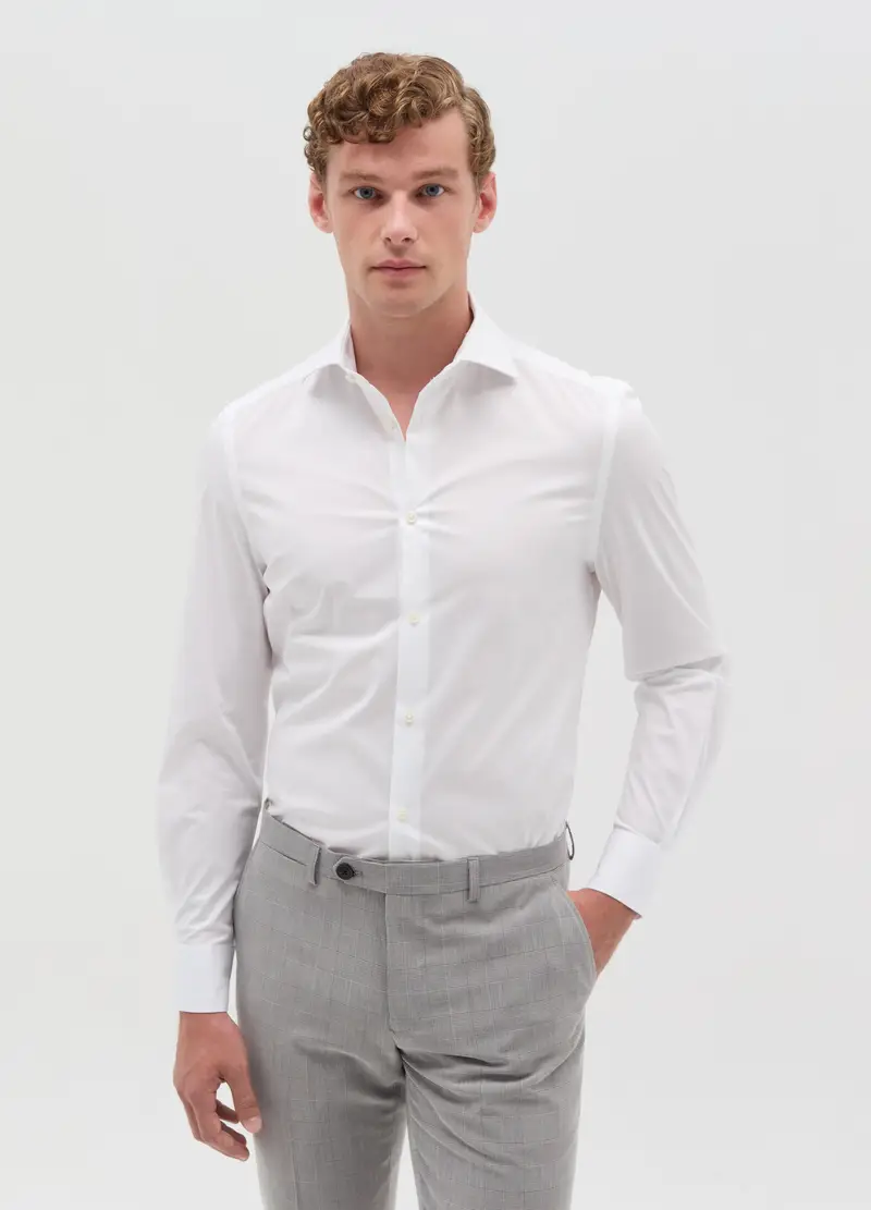 Camicia Slim Fit In Cotone Stretch, Uomo, Bianco