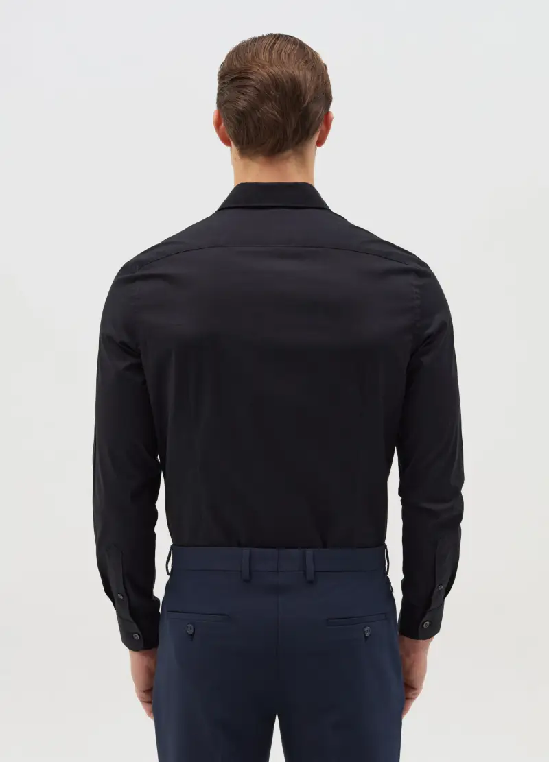 Camicia Slim Fit In Cotone Stretch, Uomo, Nero miniatura 3