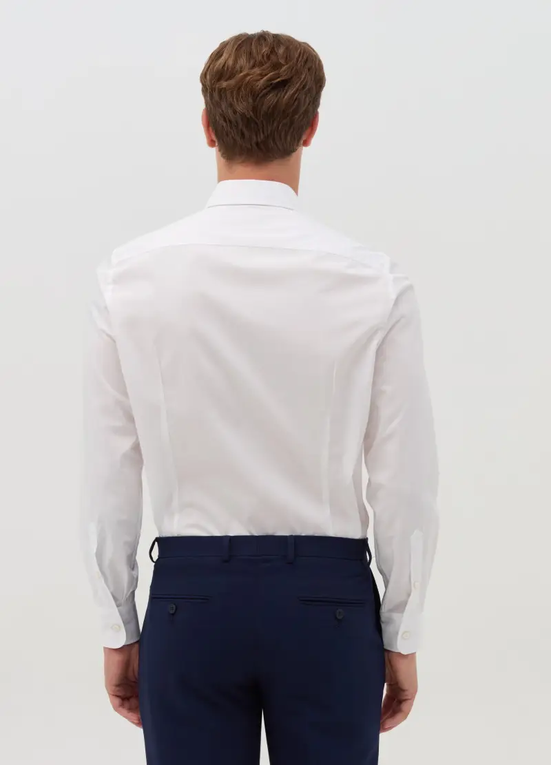 Camicia Slim Fit In Cotone, Uomo, Bianco miniatura 3