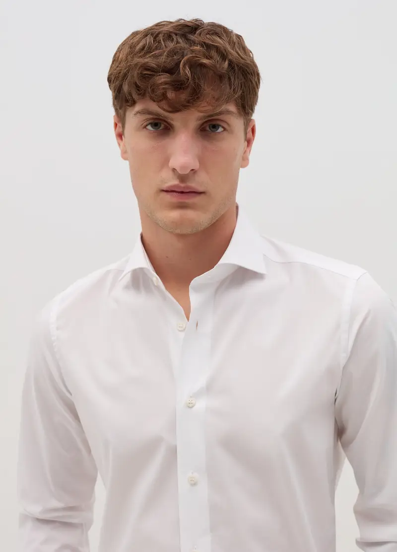 Camicia Slim Fit In Cotone, Uomo, Bianco