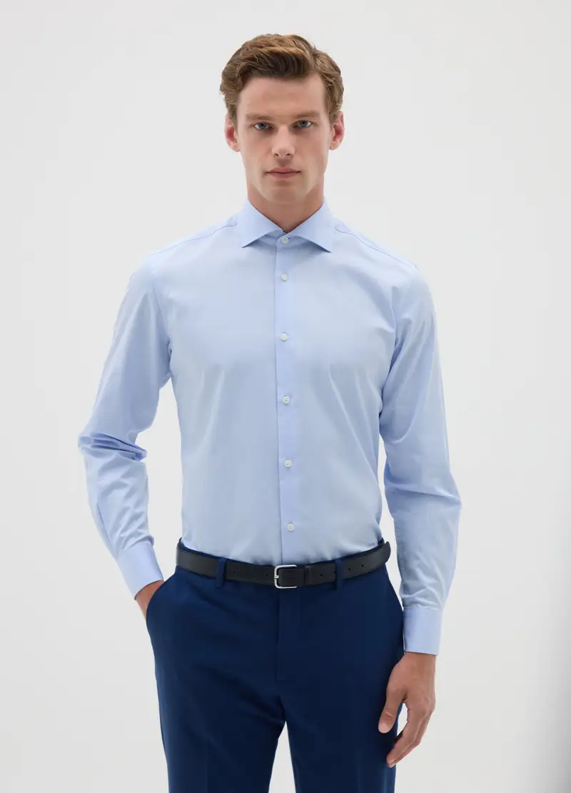 Camicia Slim Fit In Cotone, Uomo, Blu