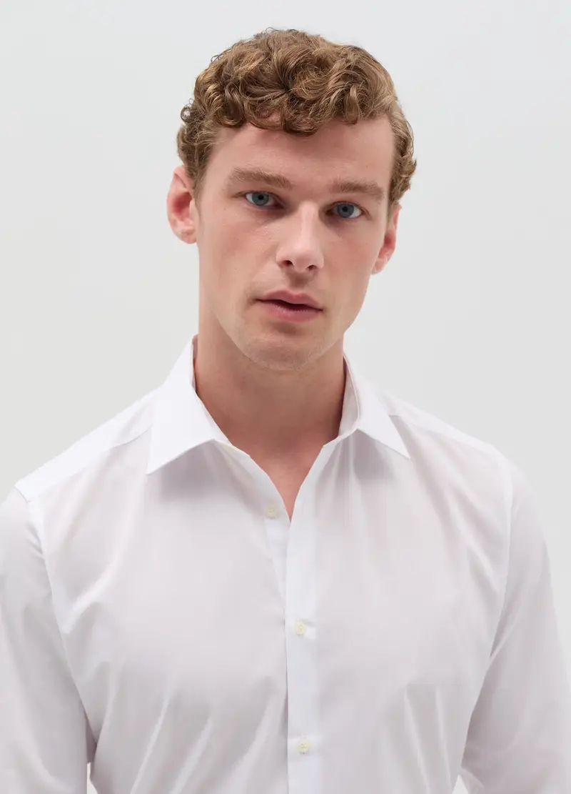 Camicia Slim Fit Tinta Unita, Uomo, Bianco miniatura 2