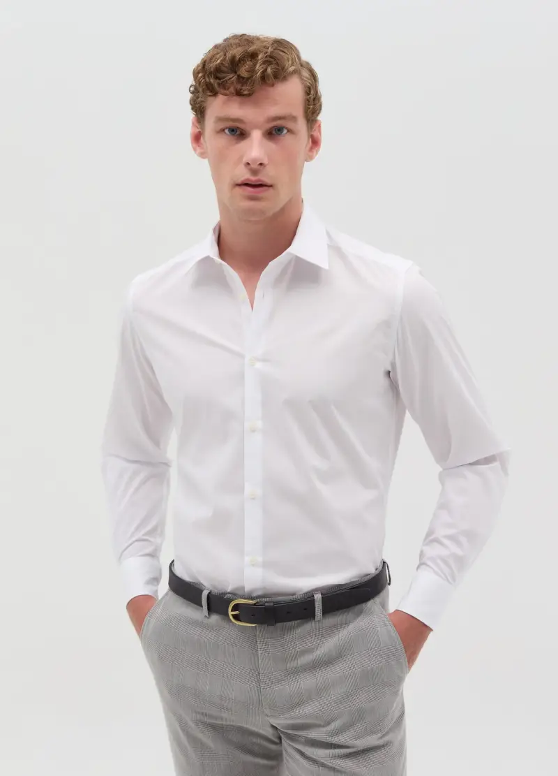 Camicia Slim Fit Tinta Unita, Uomo, Bianco