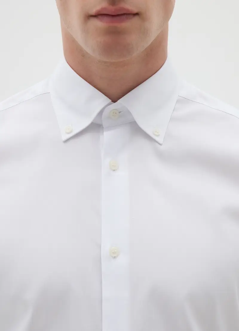 Camicia Slim In Cotone Button-down, Uomo, Bianco miniatura 2