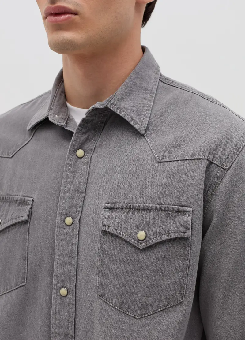 Camicia Texana In Denim, Uomo, Grigio miniatura 3