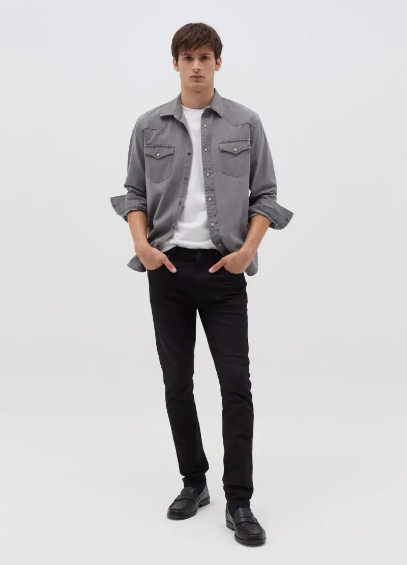 Camicia Texana In Denim, Uomo, Grigio