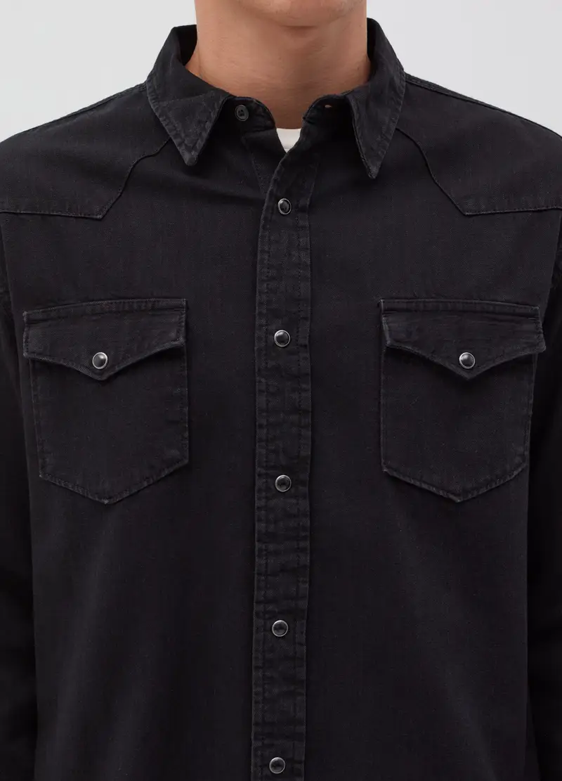 Camicia Texana In Denim, Uomo, Nero miniatura 3