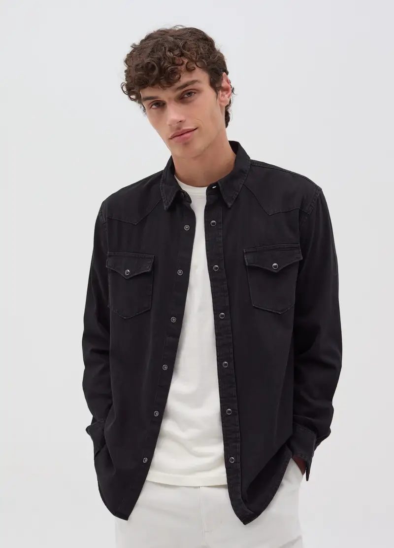 , Camicia Texana In Denim, Uomo, Nero miniatura 2