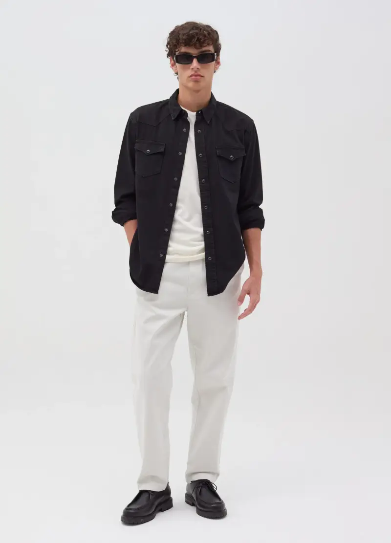 Camicia Texana In Denim, Uomo, Nero