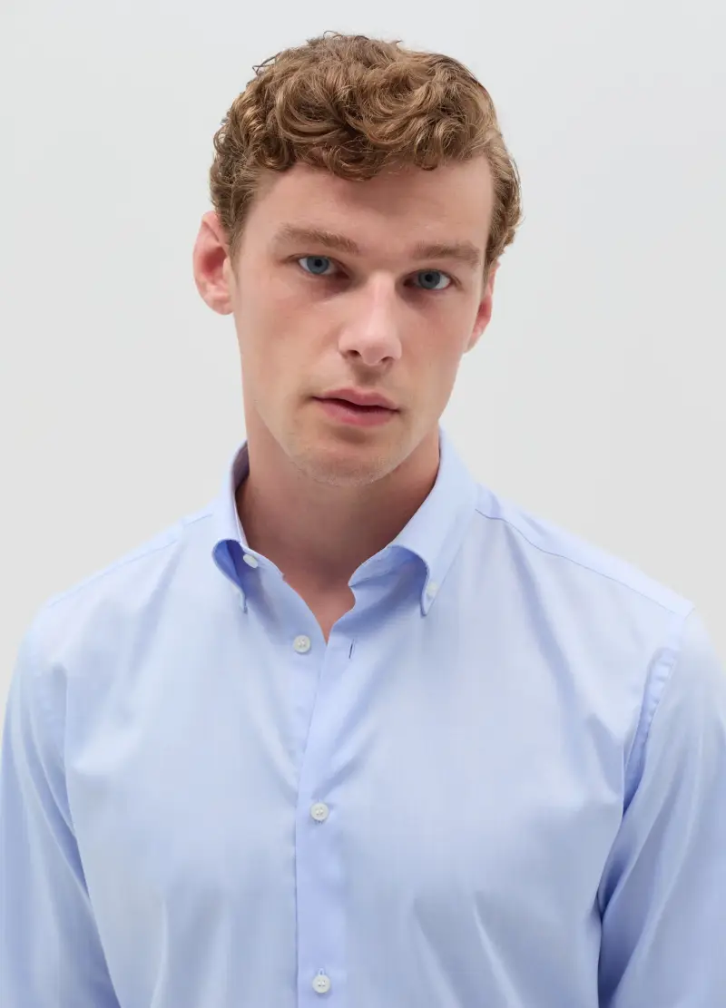 Camicia Uomo Manica Lunga In Cotone Azzurro, Azzurro miniatura 2