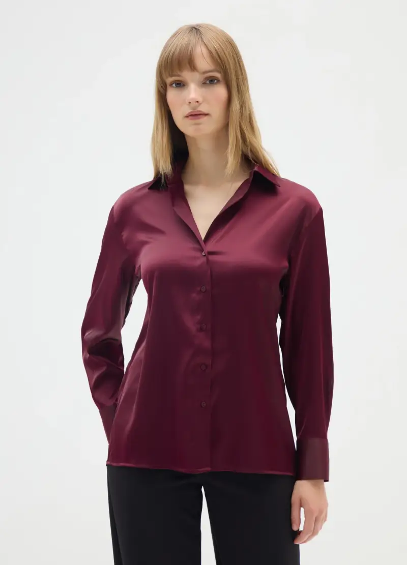 Camicia Viola Vinaccia In Satin A Maniche Lunghe, Donna, Viola miniatura 2