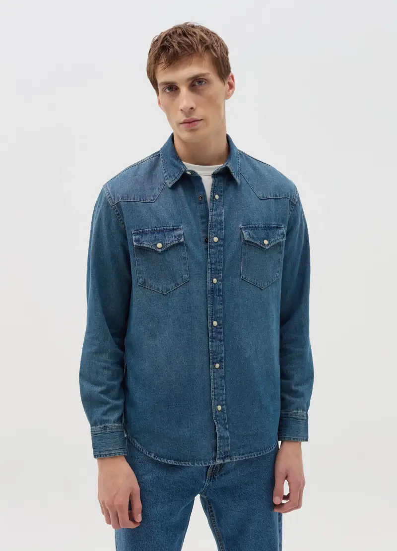 Camicia Western In Denim, Uomo, Denim miniatura 2