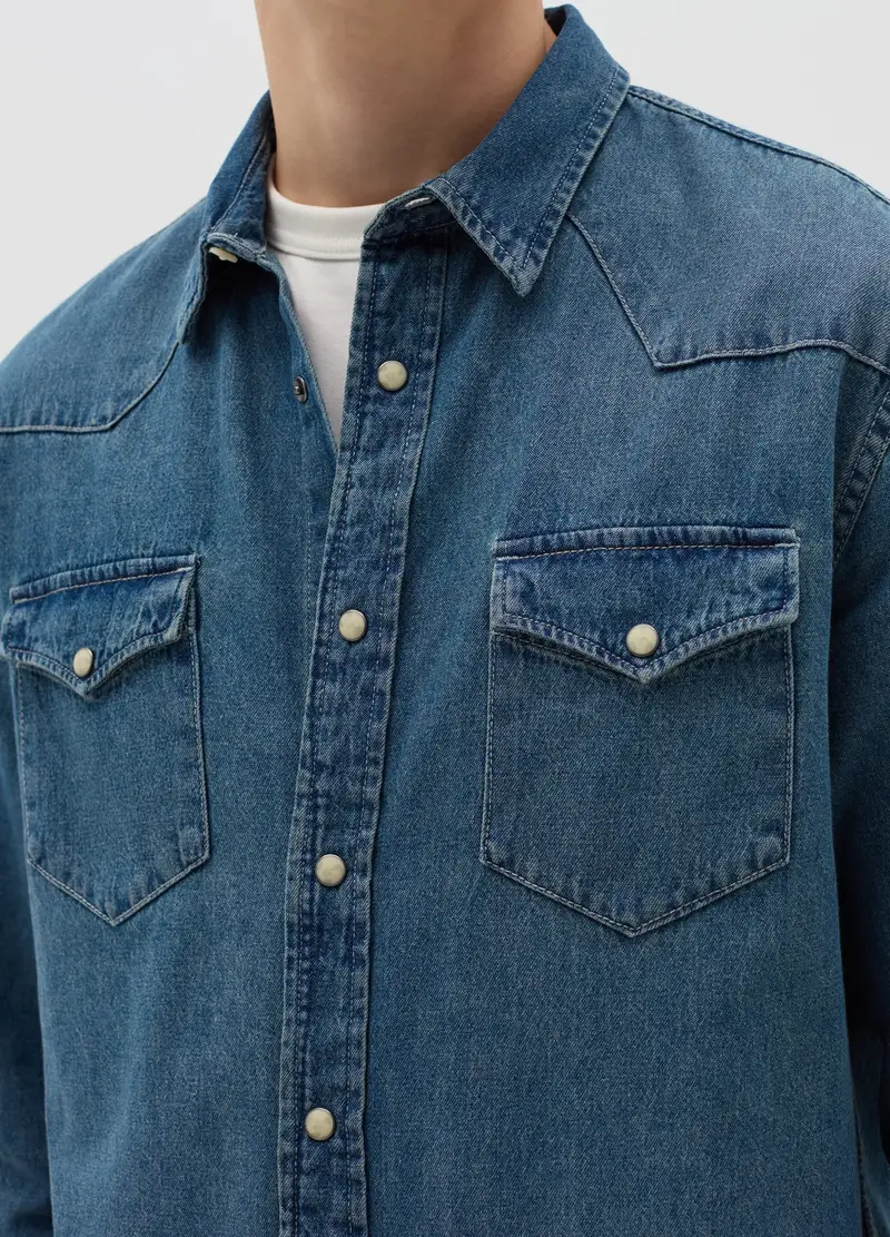 Camicia Western In Denim, Uomo, Denim miniatura 3
