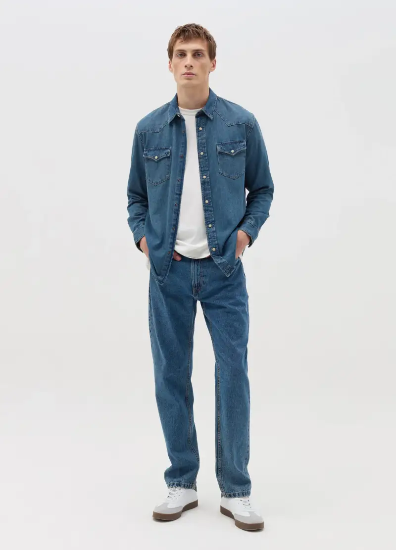 Camicia Western In Denim, Uomo, Denim