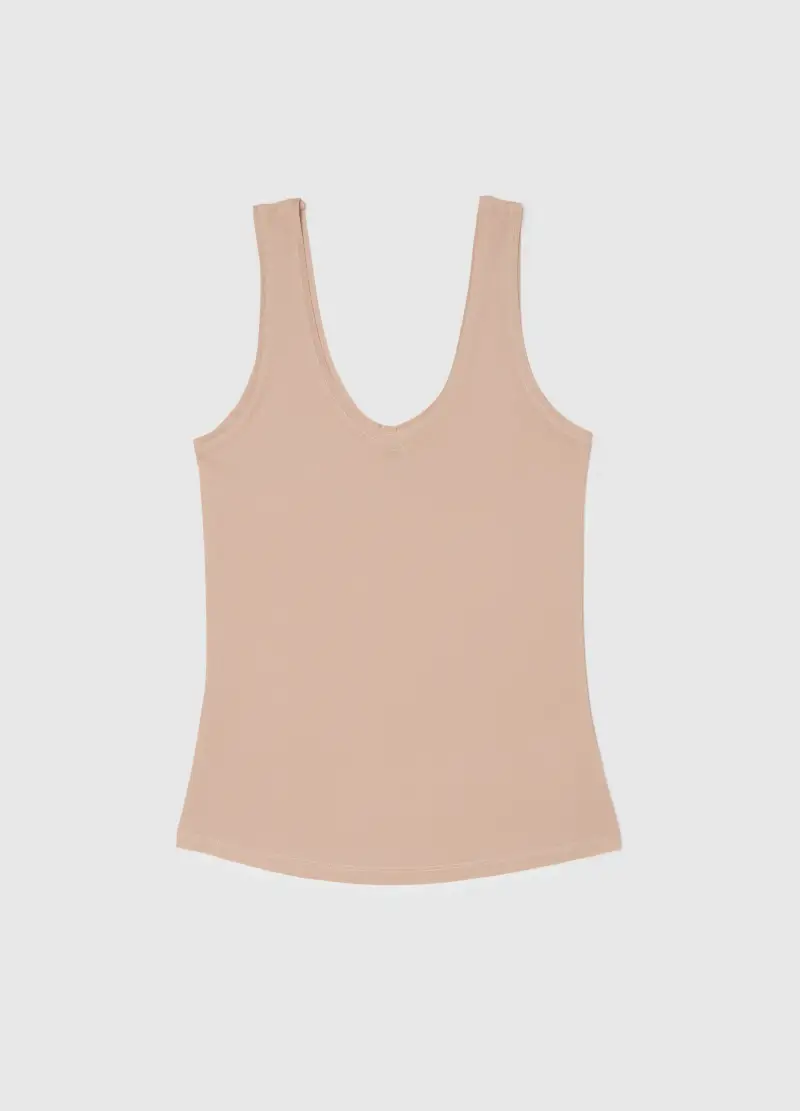 Canotta Beige Deep V Regular Fit, Donna, Beige
