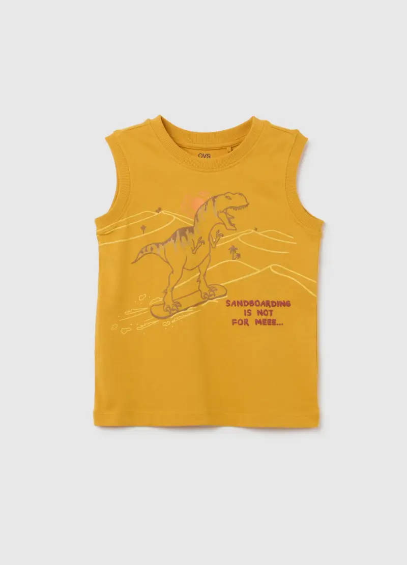 Canotta Da Bambino In Puro Cotone Gialla Regular Fit Con Stampa, Giallo