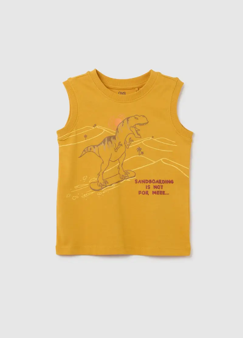OVS, Canotta Da Bambino In Puro Cotone Gialla Regular Fit Con Stampa, Giallo, Taglia: 6-7