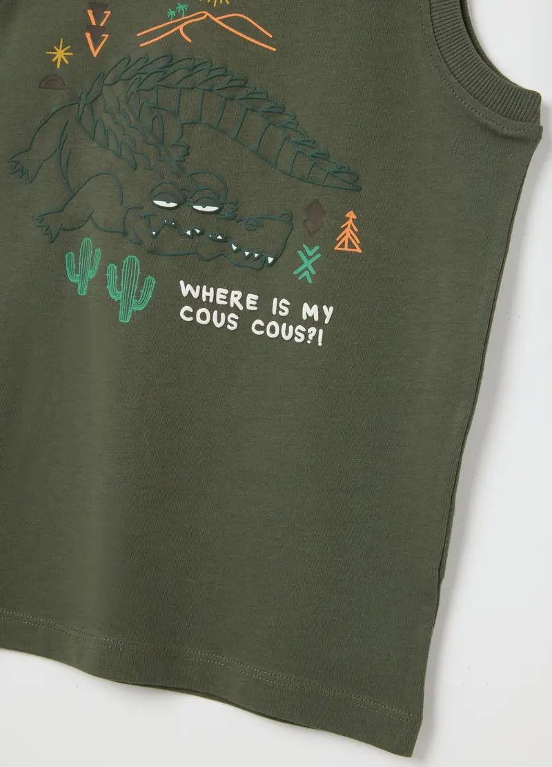 Canotta Da Bambino In Puro Cotone Verde Regular Fit, Verde miniatura 3