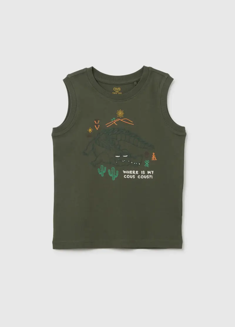 Canotta Da Bambino In Puro Cotone Verde Regular Fit, Verde