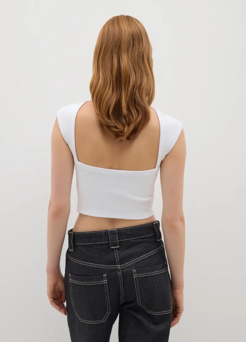 OVS, Canotta Da Donna In Misto Cotone Bianca Elasticizzata, Bianco, Taglia: S miniatura 3