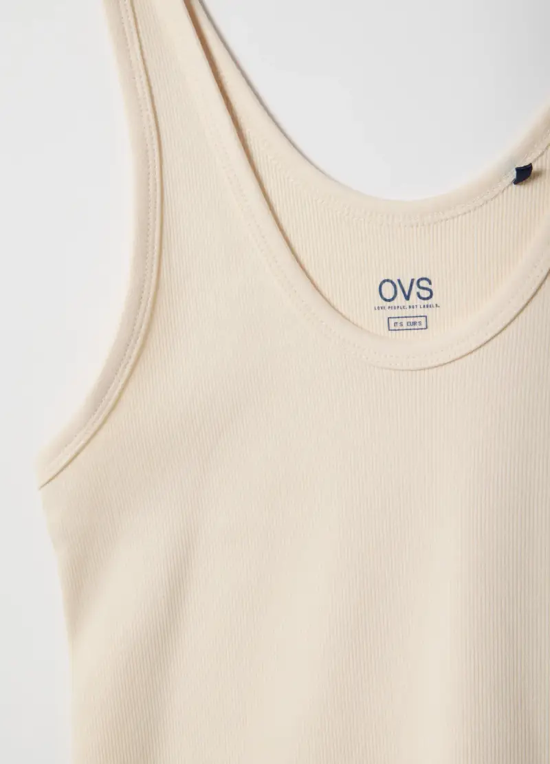 Canotta In Cotone Elasticizzato Beige Regular Fit, Donna, Beige miniatura 2