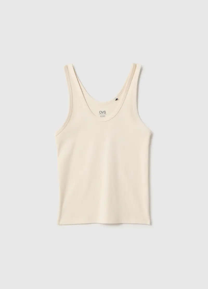 Canotta In Cotone Elasticizzato Beige Regular Fit, Donna, Beige