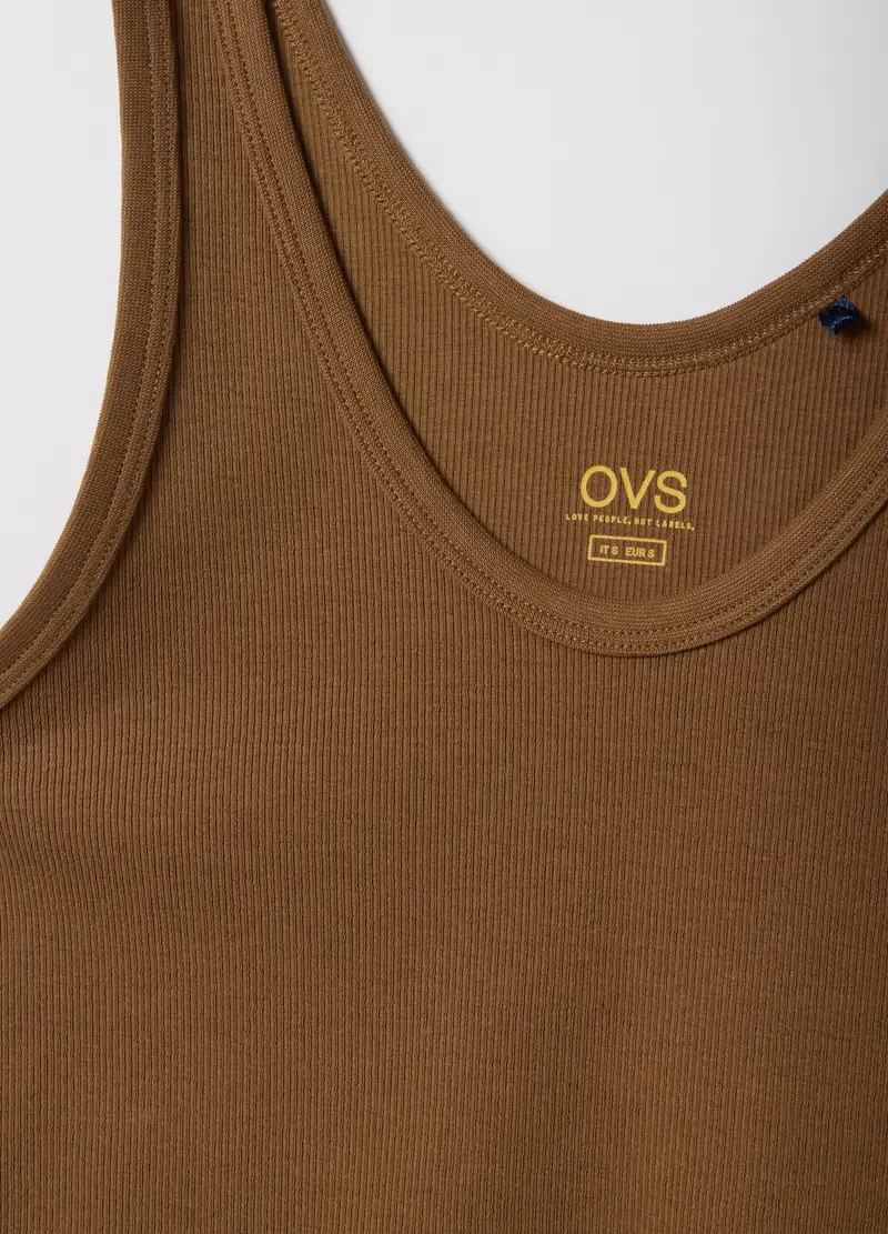 Canotta In Cotone Elasticizzato Marrone Regular Fit, Donna, Marrone miniatura 2