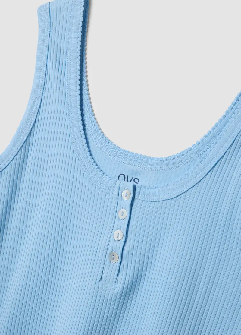 Canotta In Puro Cotone Azzurra Regular Fit Con Collo Serafino, Donna, Azzurro miniatura 2