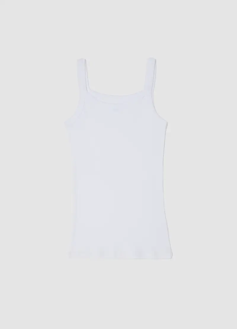 Canotta In Puro Cotone Bianca Regular Fit Con Spalla Larga, Donna, Bianco