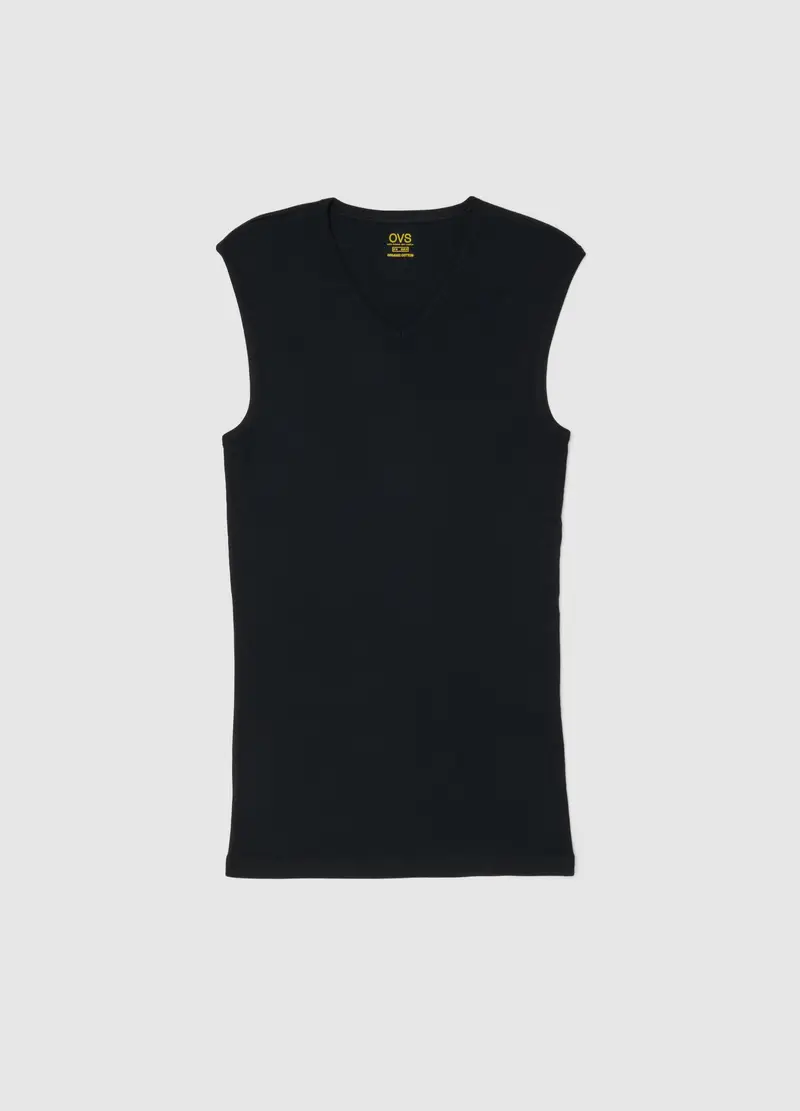 Canotta In Puro Cotone Nera Regular Fit Con Spalla Larga, Uomo, Nero