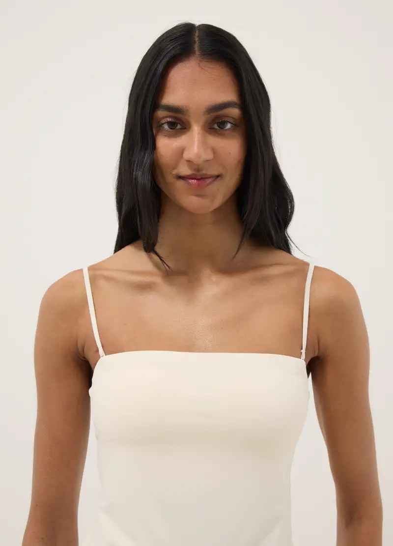 Canottiera Beige Regular Fit Con Scollo Quadrato, Donna, Beige miniatura 2