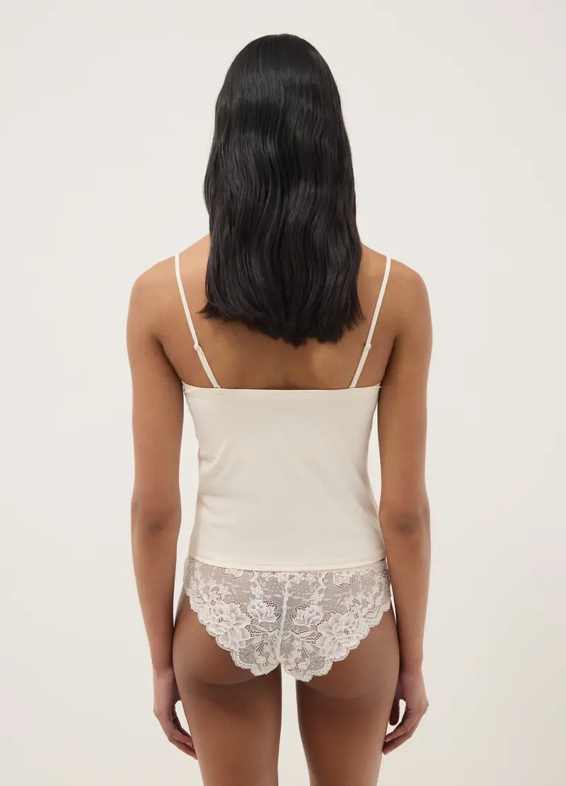 Canottiera Beige Regular Fit Con Scollo Quadrato, Donna, Beige miniatura 3