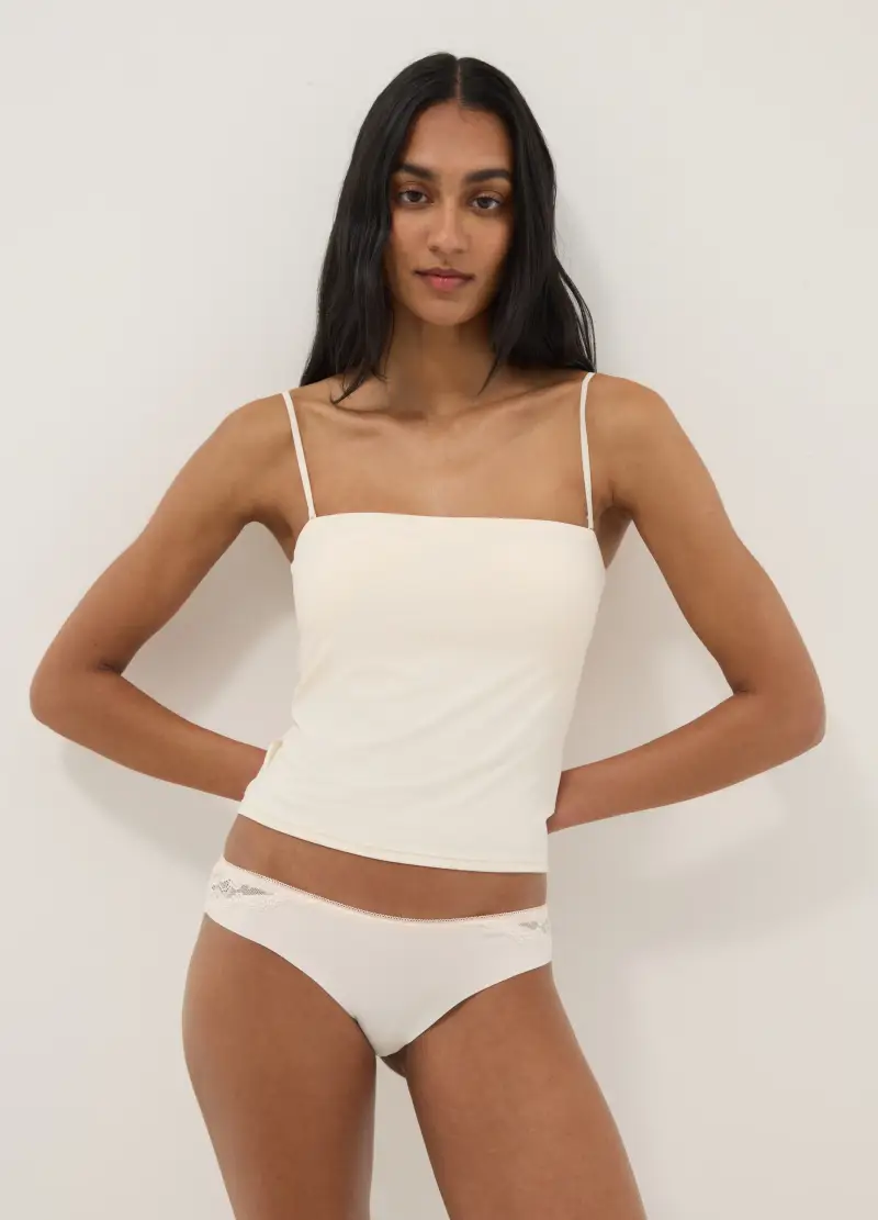 Canottiera Beige Regular Fit Con Scollo Quadrato, Donna, Beige