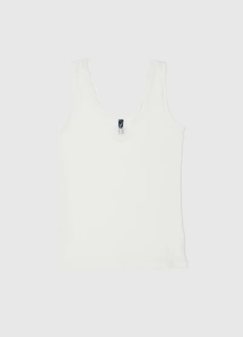 Canottiera Bianca Regular Fit Con Pizzo, Donna, Bianco
