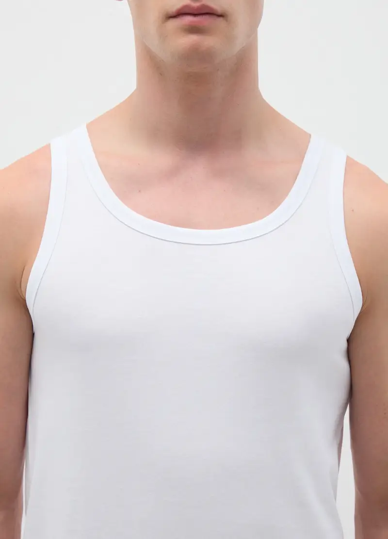 Canottiera Da Uomo Bianca In Puro Cotone, Bianco miniatura 2