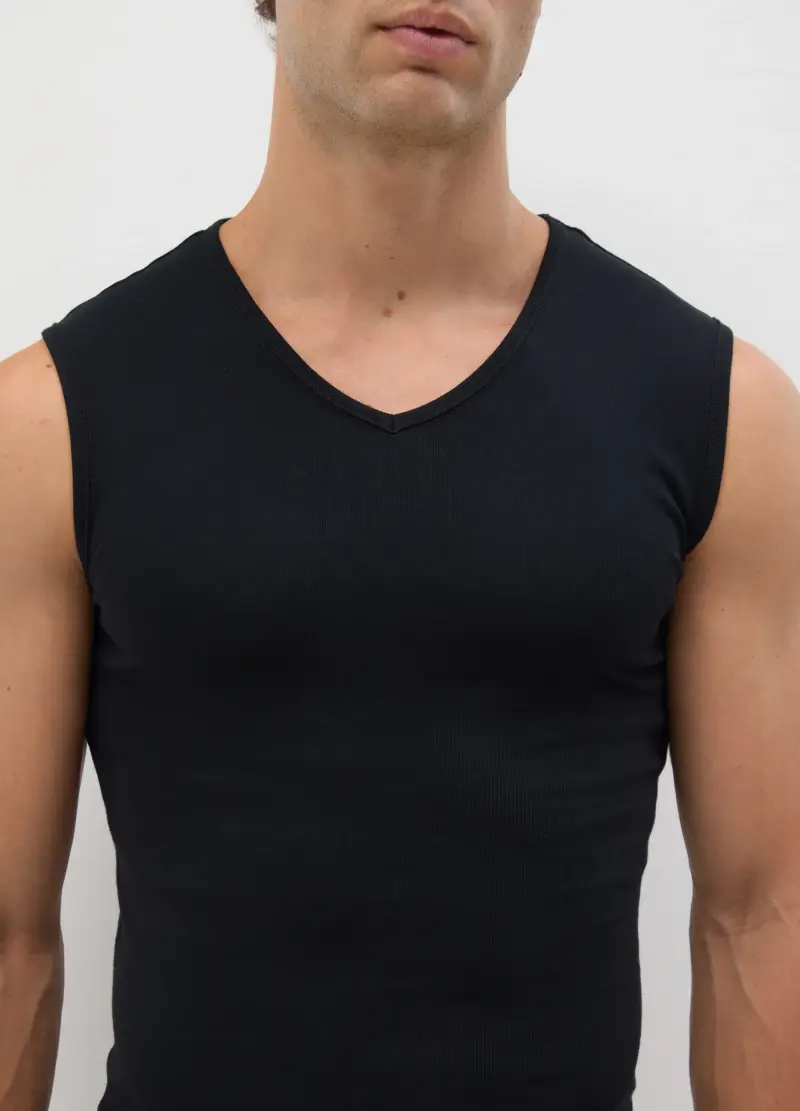 Canottiera Da Uomo In Puro Cotone Nero, Nero miniatura 2